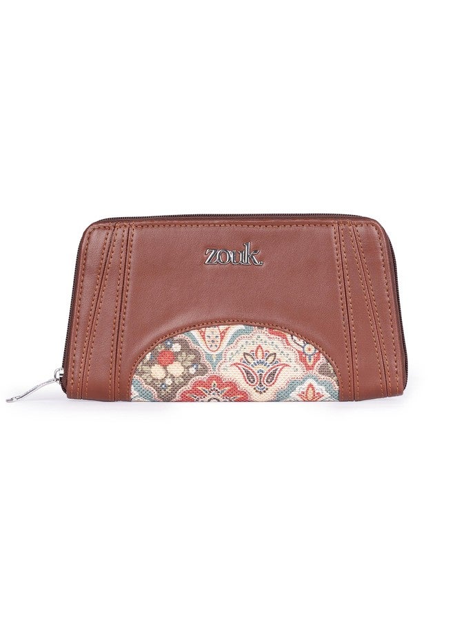 ZOUK Arika Zipper Wallet for Women | Card Holder Wallet with 10 Card Slots, Coin Pouch & Cash Compartments | Purse for Women Stylish | Fits Phones up to 6.7” | Mughal Art Multicolor - Image 1